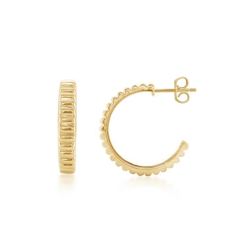 Step-Cut Ridge Huggie Hoops in 14k White Gold