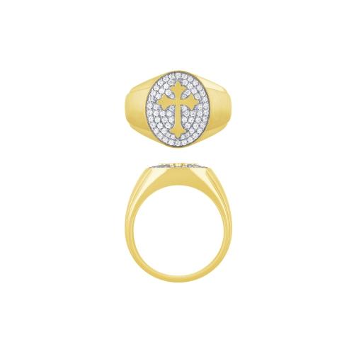 Novello Lab-grown Diamonds Cross Signet Men's Ring 0.50 Ct. T.w. in 10K Yellow Gold