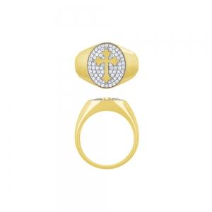 Novello Lab-grown Diamonds Cross Signet Men's Ring 0.50 Ct. T.w. in 10K Yellow Gold