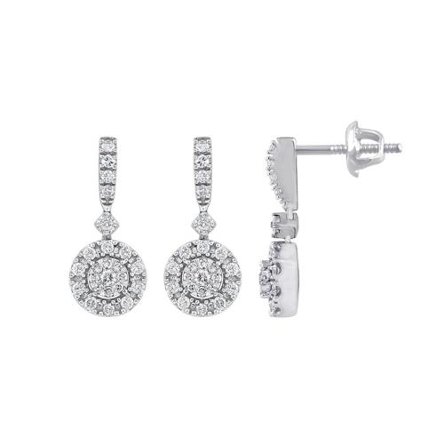 Novello Lab-grown Diamonds Halo Dangling Earrings 0.48 Ct. T.w. in 10K White Gold