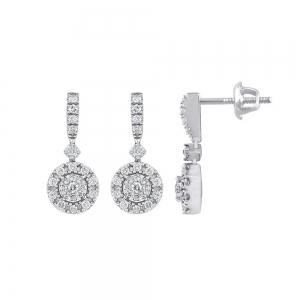 Novello Lab-grown Diamonds Halo Dangling Earrings 0.48 Ct. T.w. in 10K White Gold