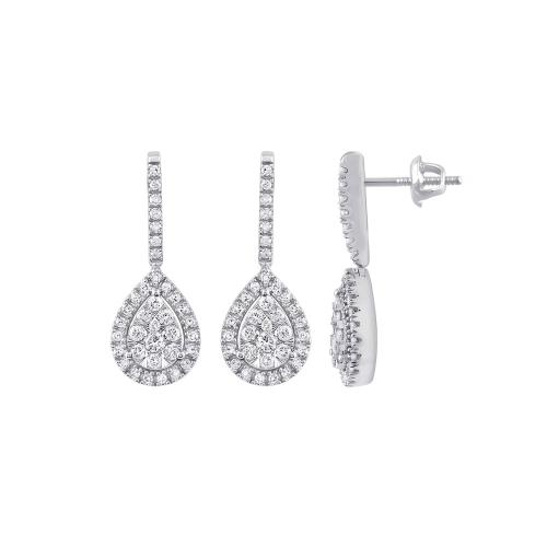Novello Lab-grown Diamonds Teardrop Cluster with Double Halo Dangling Screw Studs 0.48 Ct. T.w. in 10K White Gold