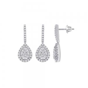 Novello Lab-grown Diamonds Teardrop Cluster with Double Halo Dangling Screw Studs 0.48 Ct. T.w. in 10K White Gold