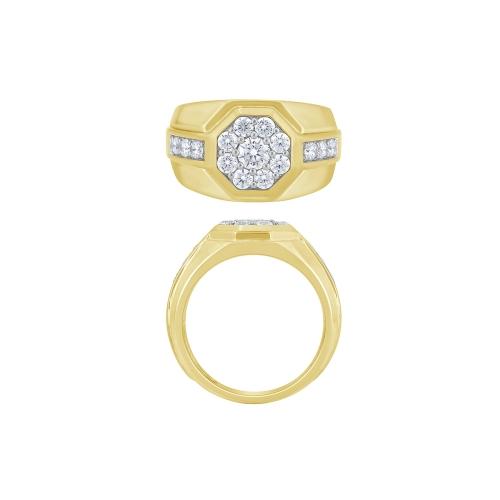 Novello Lab-grown Diamonds Cluster Octagon with Channel-Set Side Stones Men's Fashion Ring Men's 1.50 Ct. T.w. in 10K Yellow Gold