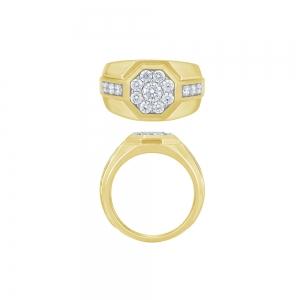 Novello Lab-grown Diamonds Cluster Octagon with Channel-Set Side Stones Men's Fashion Ring Men's 1.50 Ct. T.w. in 10K Yellow Gold