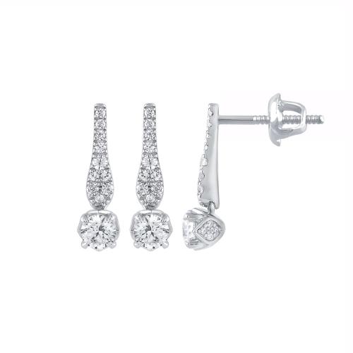 Novello Lab-grown Diamonds Tapered Teardrop Pave Drop Earrings 1 Ct. T.w. in 14K White Gold