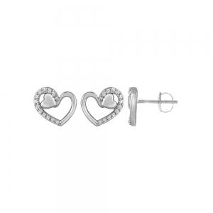 Novello Lab-grown Diamond Accented Open Heart with Pave Accents Screw Studs 0.08 Ct. T.w. in 10K White Gold