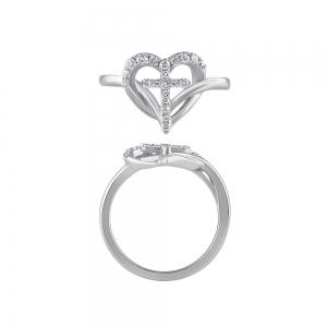 Novello Lab-grown Diamonds Heart and Cross with V-Shaped Shank Promise Ring 0.25 Ct. T.w. in 10K White Gold