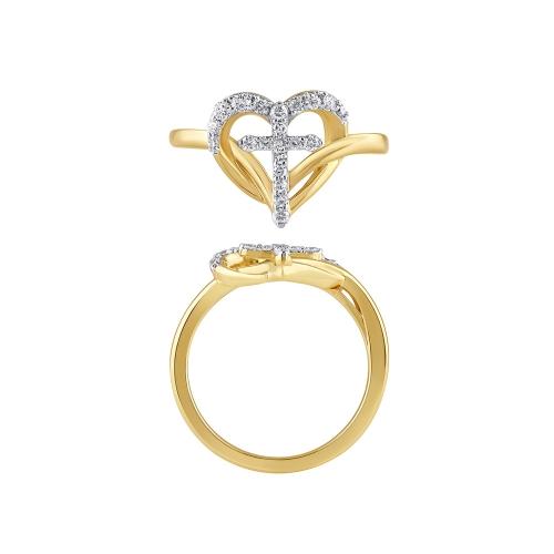 Novello Lab-grown Diamonds Heart and Cross with V-Shaped Shank Promise Ring 0.25 Ct. T.w. in 10K Yellow Gold