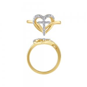 Novello Lab-grown Diamonds Heart and Cross with V-Shaped Shank Promise Ring 0.25 Ct. T.w. in 10K Yellow Gold