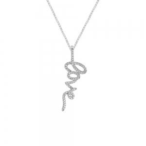 Novello Lab-grown Diamond Cursive Script with Pave Detailing Love Pendant 0.20 Ct. T.w. in 10K White Gold