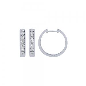 Bella by Ovani® 7-stone Huggie Hoops - 0.15 Ct. T.w. in 10K White Gold