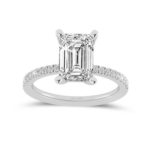 Novello Lab-grown Diamonds Emerald-cut Solitaire with Pave Band Bridal Ring 2.50 Ct. T.w. in 10K White Gold