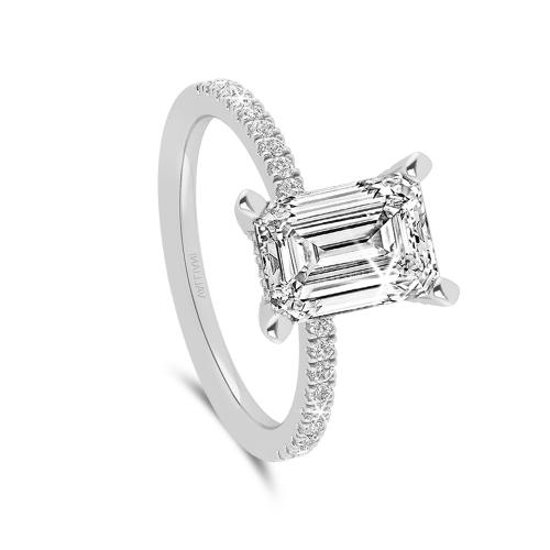 Novello Lab-grown Diamonds Emerald-cut Solitaire with Pave Band Bridal Ring 2.50 Ct. T.w. in 10K White Gold