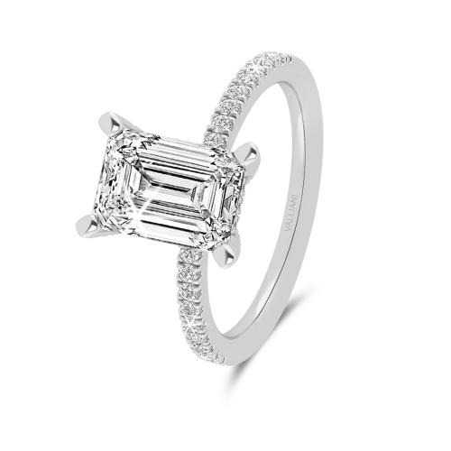 Novello Lab-grown Diamonds Emerald-cut Solitaire with Pave Band Bridal Ring 2.50 Ct. T.w. in 10K White Gold