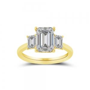 Novello Lab-grown Diamonds 3-stone Emerald-cut Bridal Ring 4 Ct. T.w. in 10K Yellow Gold