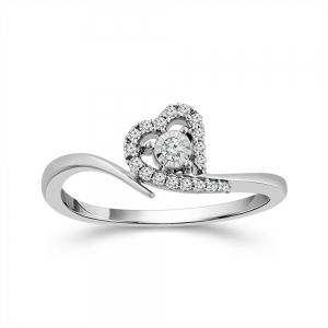 Twisted Band Heart Halo Diamond Promise Ring 0.11 Ct. T.w. in 10K White Gold