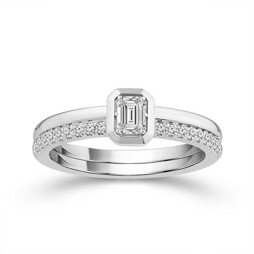 0.45 Ct. T.w. Lab-grown Diamond Round Channel Emerald Engagement Ring In 14kt White Gold