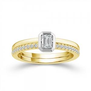 0.45 Ct. T.w. Lab-grown Diamond Round Channel Emerald Engagement Ring In 14kt Yellow Gold