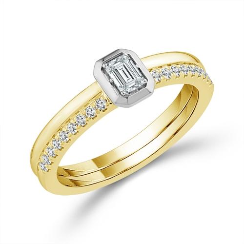 0.45 Ct. T.w. Lab-grown Diamond Round Channel Emerald Engagement Ring In 14kt Yellow Gold