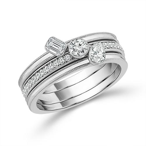 0.65 Ct. T.w. Lab-grown Diamond 3-stone Wedding Band In 14Kt White Gold