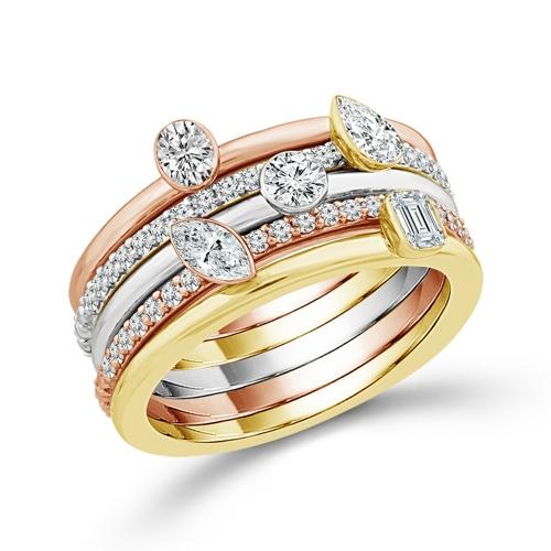 1.5 Ct. T.w. Lab-grown Diamond 5-stone Wedding Band In 14Kt White Yellow Rose Gold