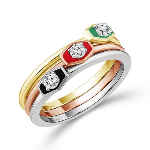 1/4 Ct. T.w. Lab-grown Diamond Round Enamel 3-row Wedding Band In 14Kt White Yellow Rose Gold