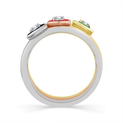 1/4 Ct. T.w. Lab-grown Diamond Round Enamel 3-row Wedding Band In 14Kt White Yellow Rose Gold