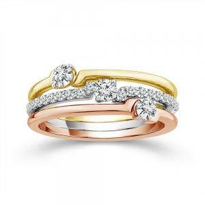 0.55 Ct. T.w. Lab-grown Diamond Round 3-row Wedding Band In 14Kt White Yellow Rose Gold