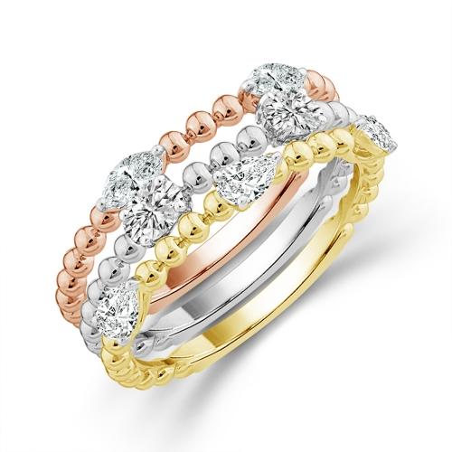 Bella by Ovani® Lab-grown Diamonds Gold Beaded (Pear, Round, and Marquise Accents) Stackable Bands 0.75 Ct. T.w. in 14K Tricolor Gold