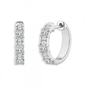 1.04 Ct. T.w. Lab-grown Diamond Round & Baguette Hoop Earrings In 14kt White Gold