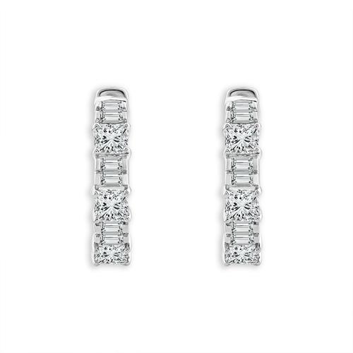 1.04 Ct. T.w. Lab-grown Diamond Round & Baguette Hoop Earrings In 14kt White Gold