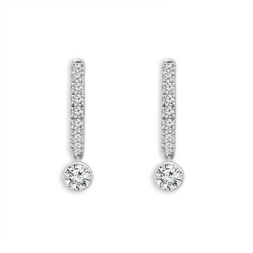 1.1 Ct. Center & 1.35 Ct. T.w. Lab-grown Diamond Princess and Round Dangling Earrings In 14Kt White Gold