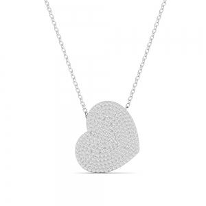 Pave Heart Pendant with Franco Chain - 1.05 Ct. T.w. in 10K White Gold