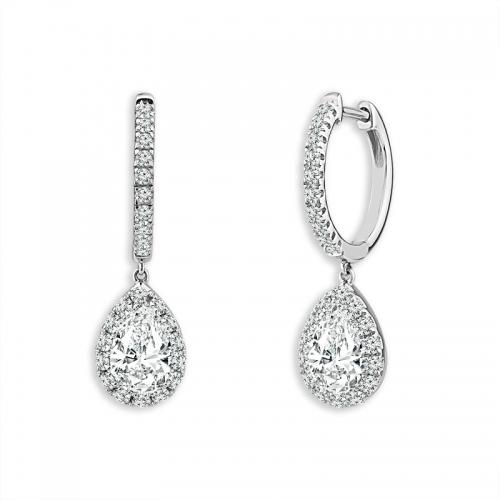 Novello Lab-grown Diamonds Pear Halo Dangling Earrings 1.50 Ct. T.w. in 14K White Gold