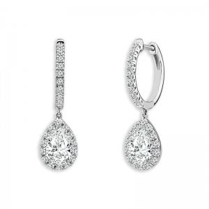 Novello Lab-grown Diamonds Pear Halo Dangling Earrings 1.50 Ct. T.w. in 14K White Gold