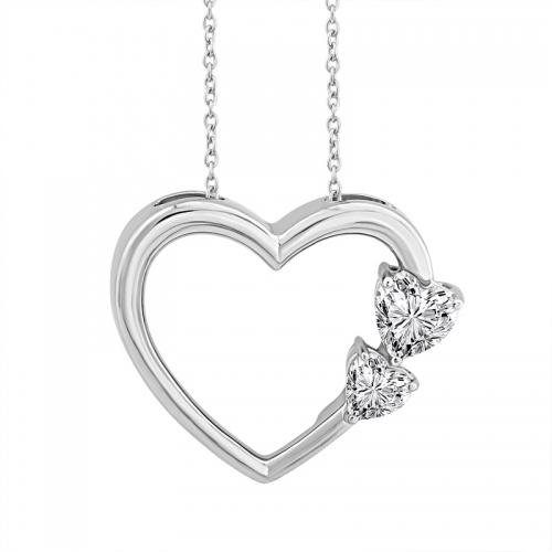 Novello Double heart accent Heart Pendant 0.55 Ct. T.w. in 14K White Gold