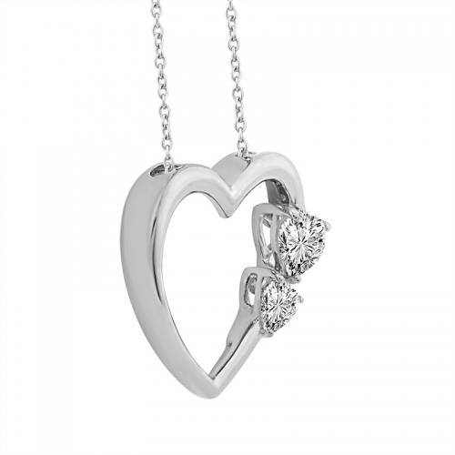 Novello Double heart accent Heart Pendant 0.55 Ct. T.w. in 14K White Gold
