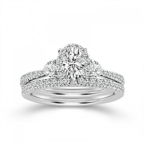 Novello Lab-grown Diamonds Oval Halo Bridal Set 1.60 Ct. T.w. in 14K White Gold
