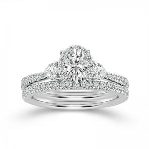 Novello Lab-grown Diamonds Oval Halo Bridal Set 1.60 Ct. T.w. in 14K White Gold