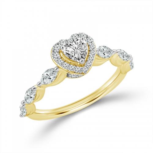 Novello Lab-grown Diamonds Heart Bridal Ring 1.05 Ct. T.w. in 14K Yellow Gold
