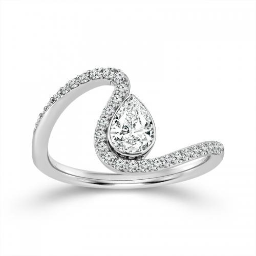 Novello Lab-grown Diamonds Pear Halo Bypass Bridal Ring - 0.60 Ct. T.w. in 14k White Gold