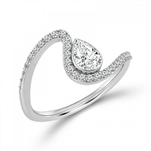 Novello Lab-grown Diamonds Pear Halo Bypass Bridal Ring - 0.60 Ct. T.w. in 14k White Gold