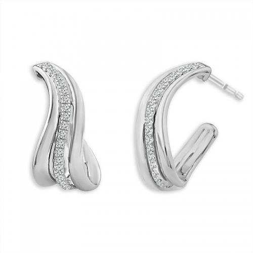 Novello Sculpted Pav Wave Hoops 0.20 Ct. T.w. in 14K White Gold