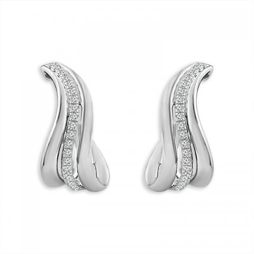 Novello Sculpted Pav Wave Hoops 0.20 Ct. T.w. in 14K White Gold