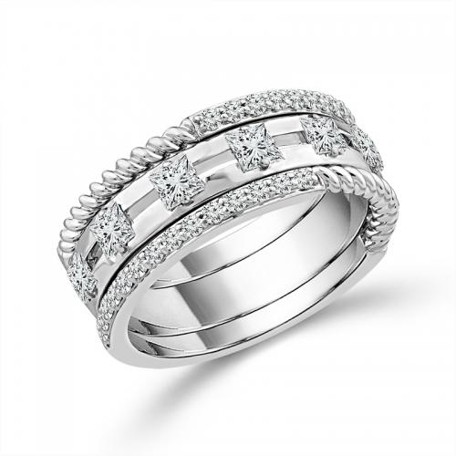 Novello Lab-grown Diamonds 3-row Princess-cut Band with Rope Detailing - 0.60 Ct. T.w. in 14k White Gold