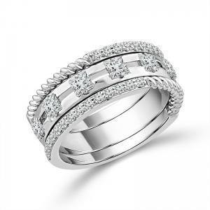 Novello Lab-grown Diamonds 3-row Princess-cut Band with Rope Detailing - 0.60 Ct. T.w. in 14k White Gold