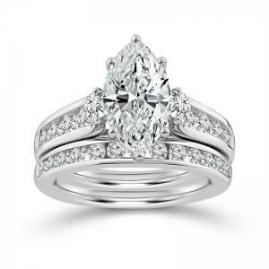 Novello Lab-grown Diamonds Marquise Bridal Set - 2.85 Ct. T.w. in 14K White Gold (IGI-certified Diamonds)