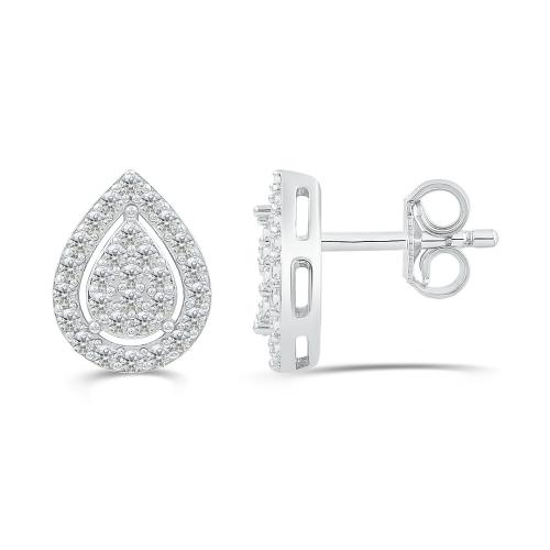 Love Spell Lab-grown Diamonds Pear Halo Studs 0.50 Ct. T.w. in Sterling Silver