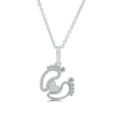 Love Spell Lab-grown Diamonds Baby Feet Heart Pendant 0.10 Ct. T.w. in Sterling Silver